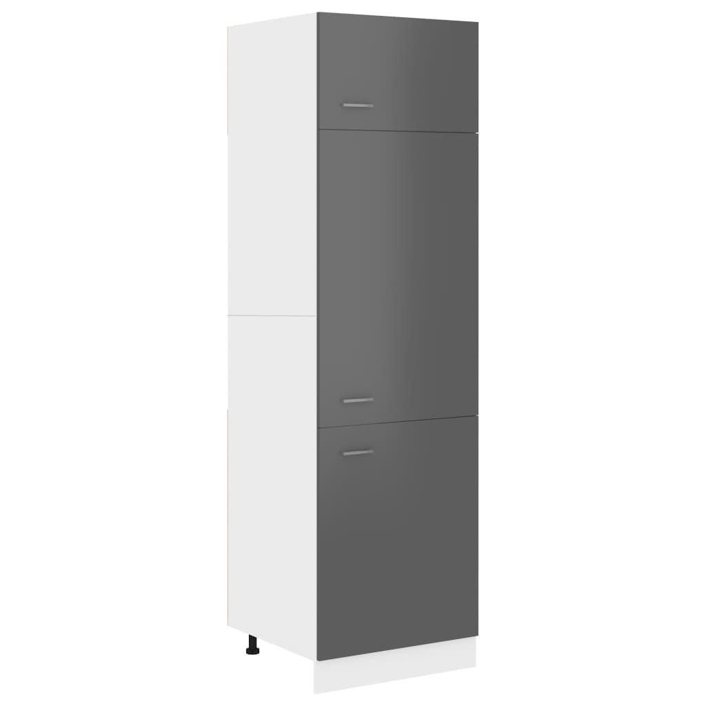 Mobile per Frigo Grigio Lucido 60x57x207 cm Legno Multistrato