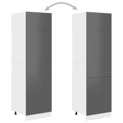 Mobile per Frigo Grigio Lucido 60x57x207 cm Legno Multistrato