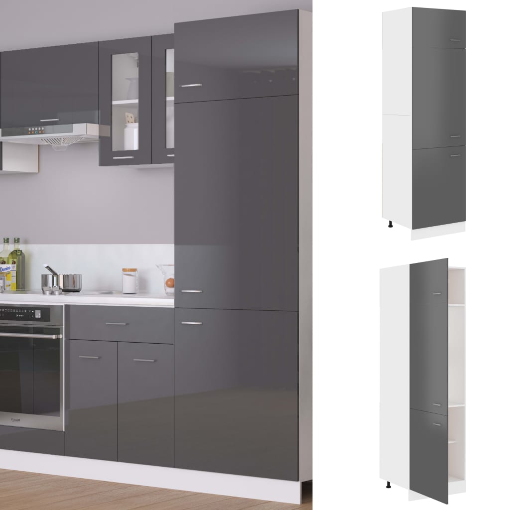 Mobile per Frigo Grigio Lucido 60x57x207 cm Legno Multistrato