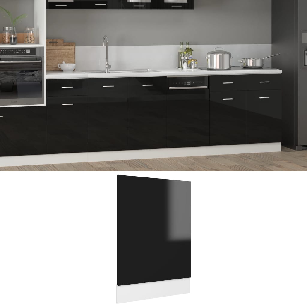 Pannello Lavastoviglie Nero Lucido 45x3x67 cm Legno Multistrato