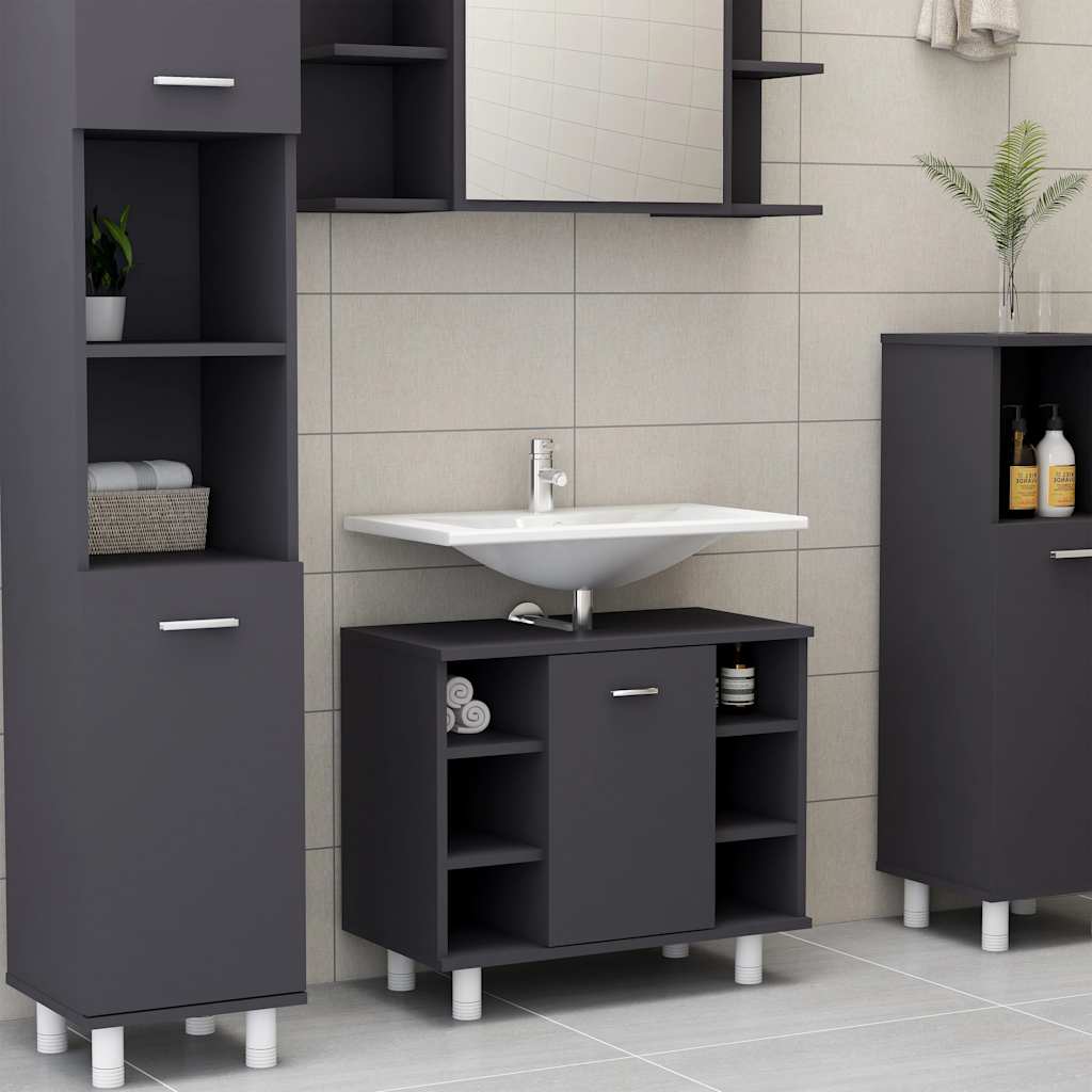 Mobile da Bagno Grigio 60x32x53,5 cm in Legno Multistrato