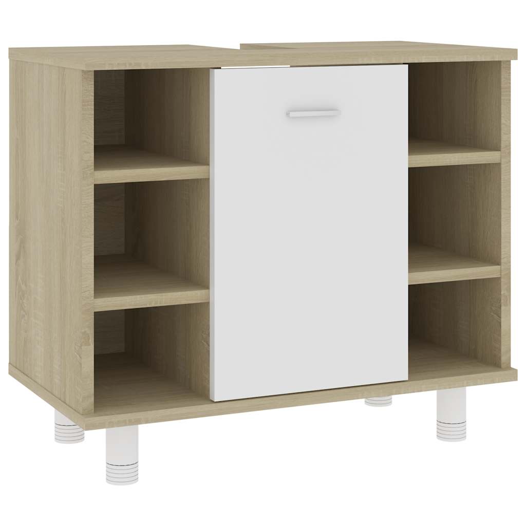 Mobile Bagno Bianco Rovere Sonoma 60x32x53,5 Legno Multistrato