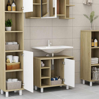 Mobile Bagno Bianco Rovere Sonoma 60x32x53,5 Legno Multistrato