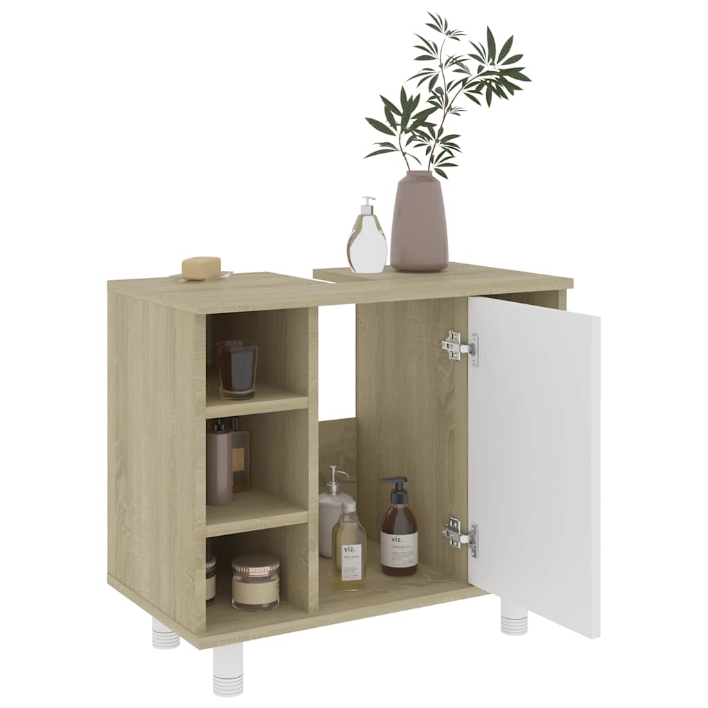 Mobile Bagno Bianco Rovere Sonoma 60x32x53,5 Legno Multistrato