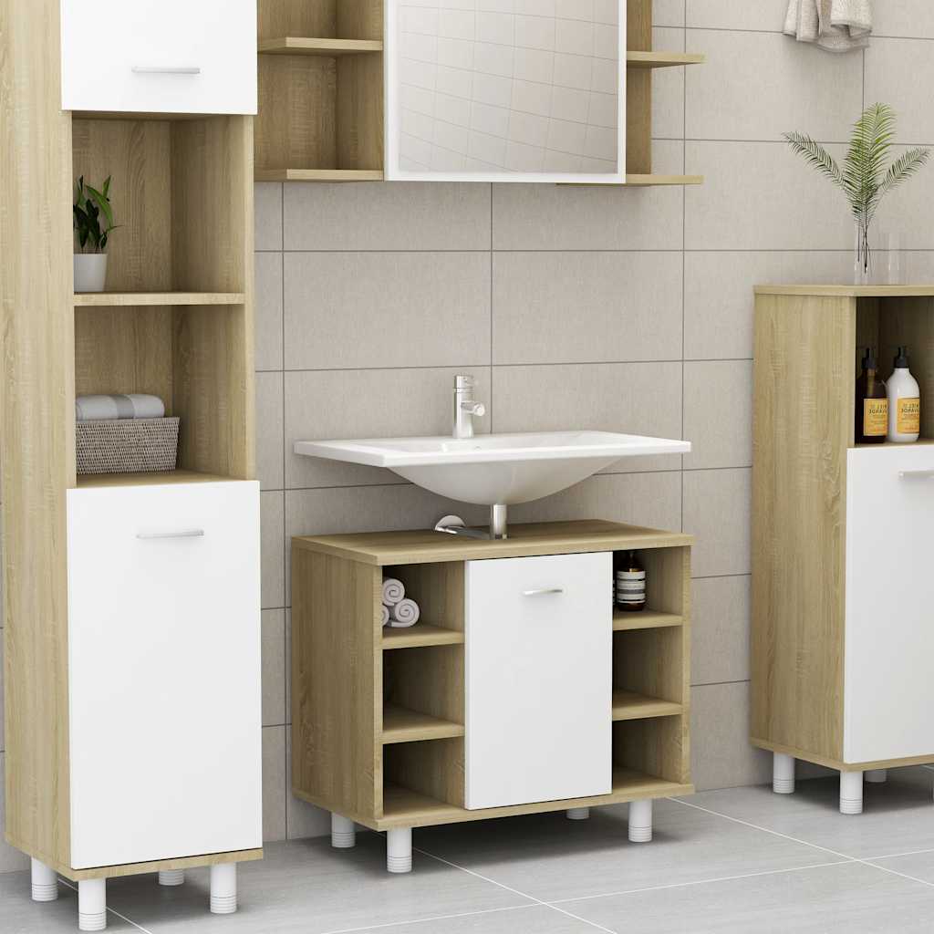 Mobile Bagno Bianco Rovere Sonoma 60x32x53,5 Legno Multistrato