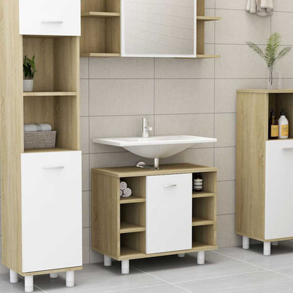 Mobile Bagno Bianco Rovere Sonoma 60x32x53,5 Legno Multistrato