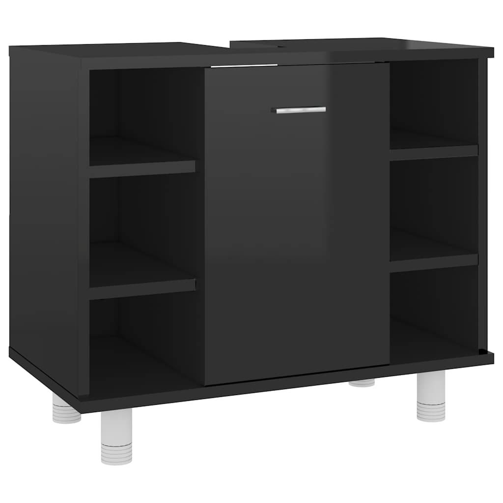 Mobile da Bagno Nero Lucido 60x32x53,5cm in Legno Multistrato