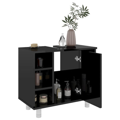 Mobile da Bagno Nero Lucido 60x32x53,5cm in Legno Multistrato