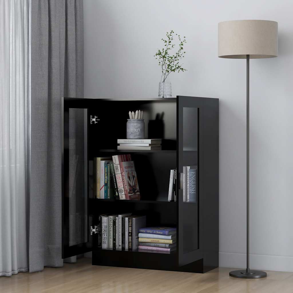 Armadietto con Vetrina Nero 82,5x30,5x115 cm Legno Multistrato