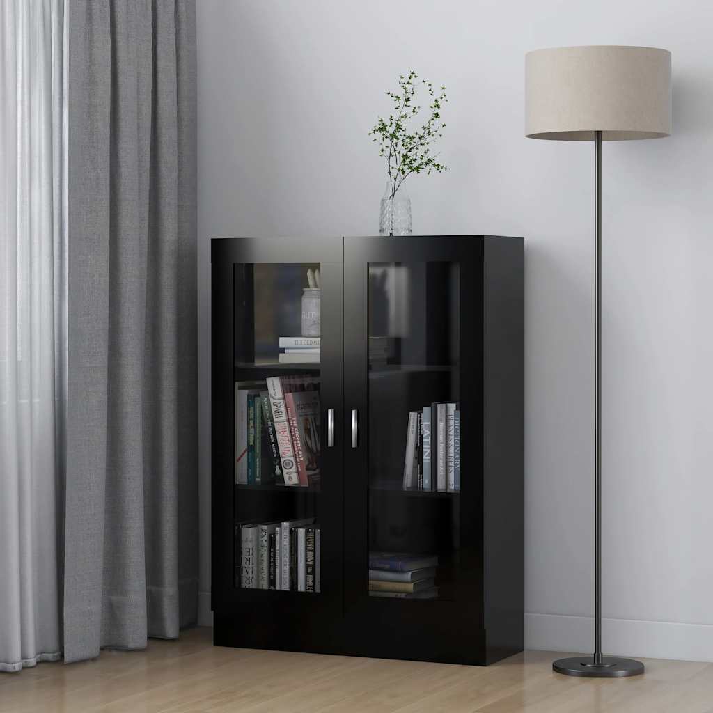 Armadietto con Vetrina Nero 82,5x30,5x115 cm Legno Multistrato