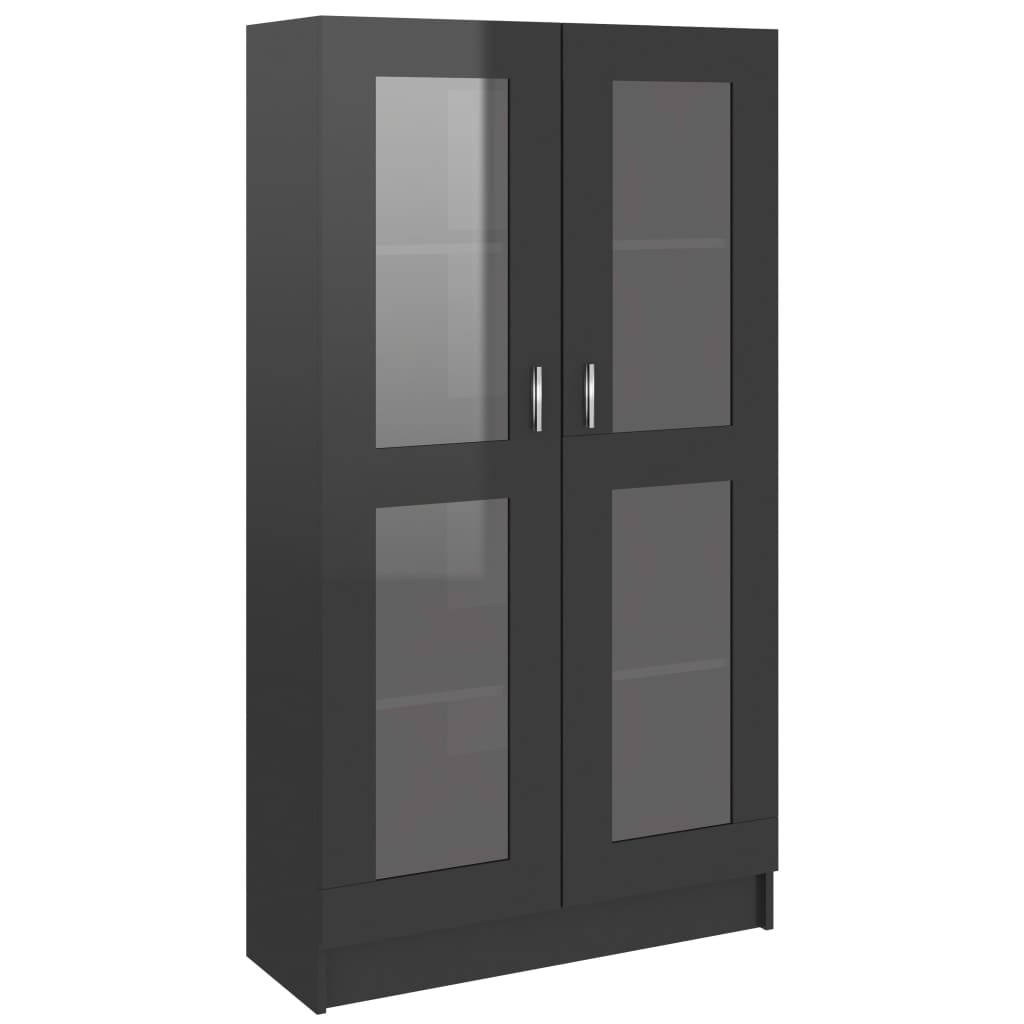 Armadietto con Vetrina Nero Lucido 82,5x30,5x150 cm Multistrato