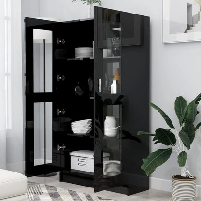 Armadietto con Vetrina Nero Lucido 82,5x30,5x150 cm Multistrato