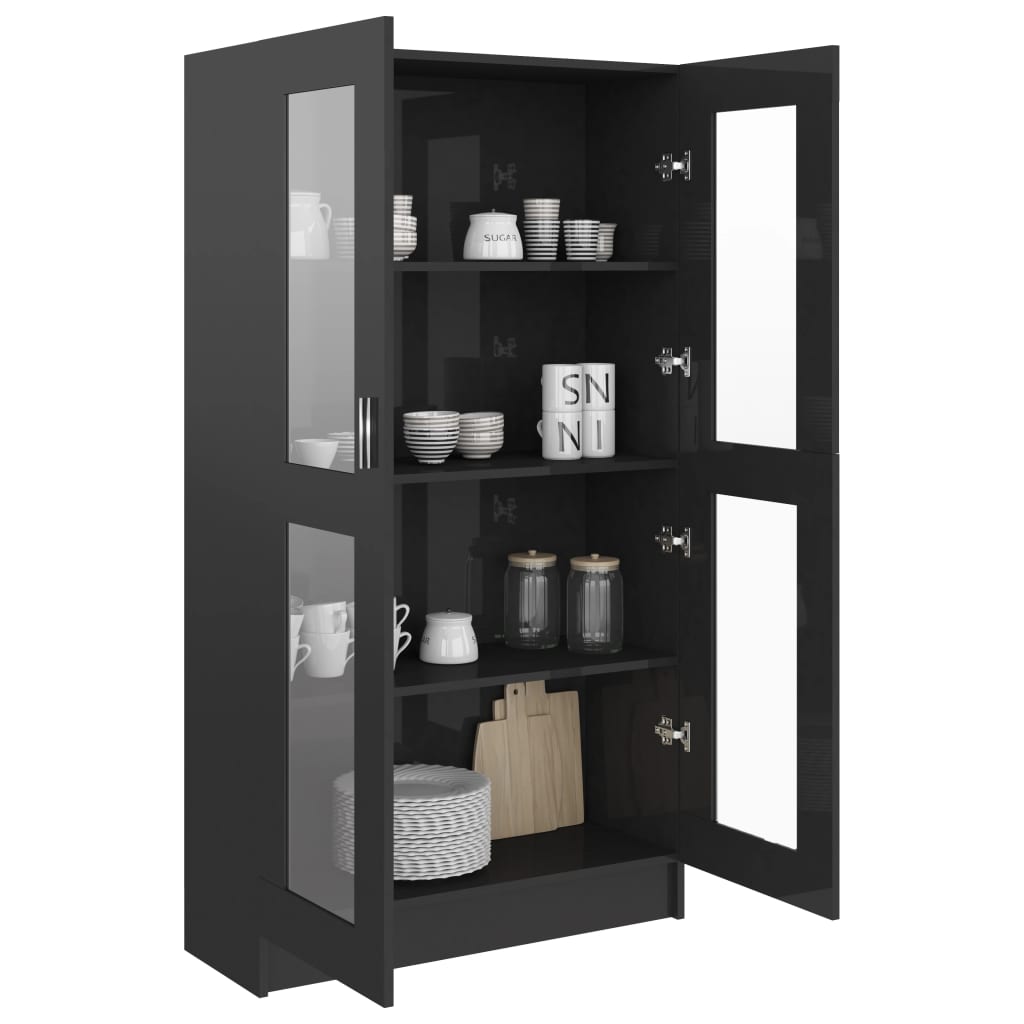 Armadietto con Vetrina Nero Lucido 82,5x30,5x150 cm Multistrato