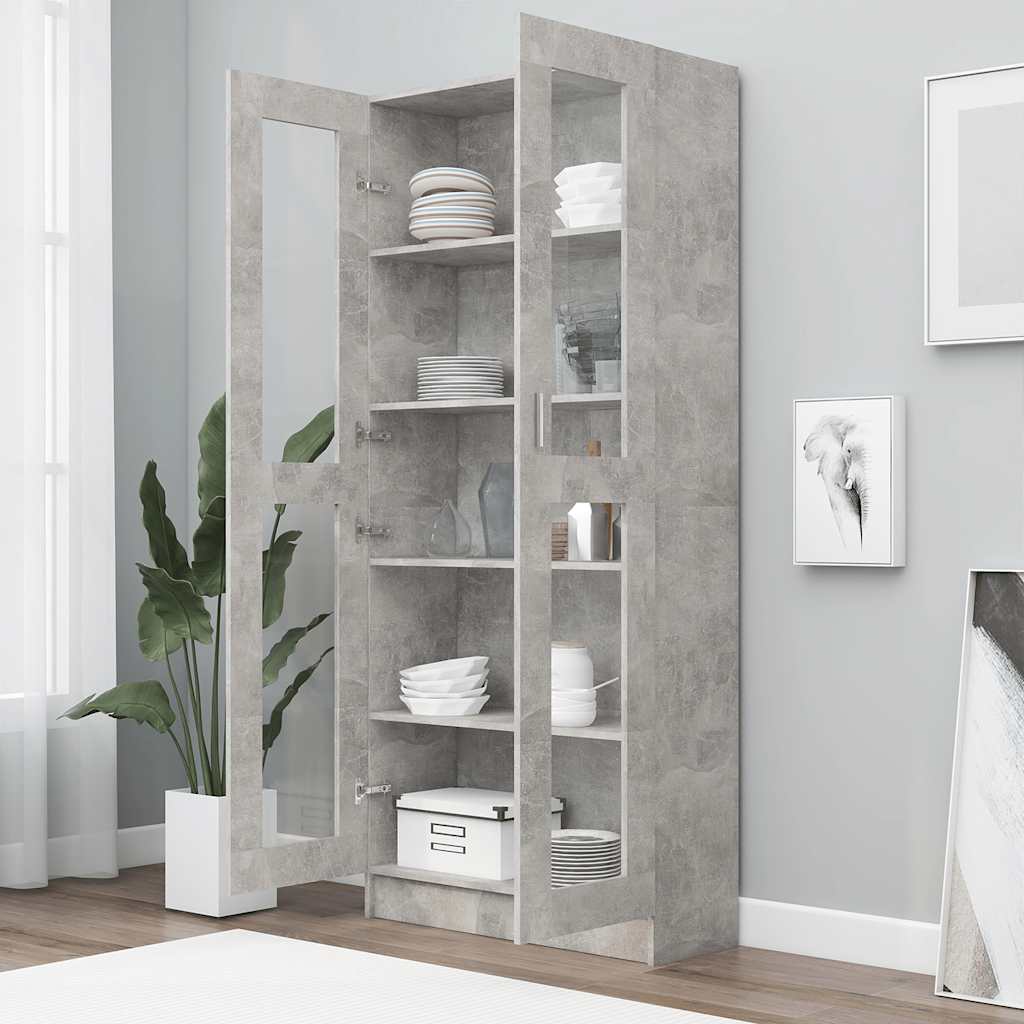Armadietto Vetrina Grigio Cemento 82,5x30,5x185,5cm Multistrato