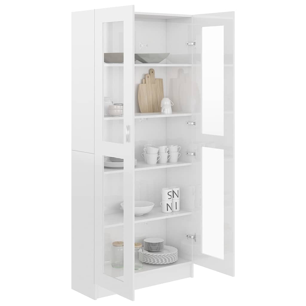 Armadietto Vetrina Bianco Lucido 82,5x30,5x185,5 cm Multistrato