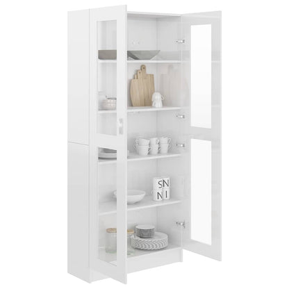 Armadietto Vetrina Bianco Lucido 82,5x30,5x185,5 cm Multistrato