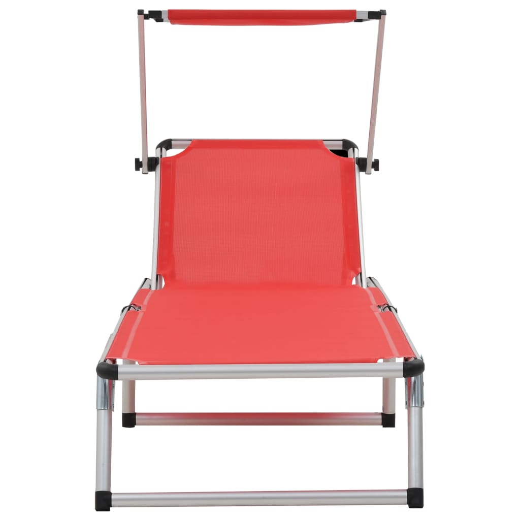 Lettini Pieghevoli con Tettuccio 2 pz Alluminio Textilene Rossi