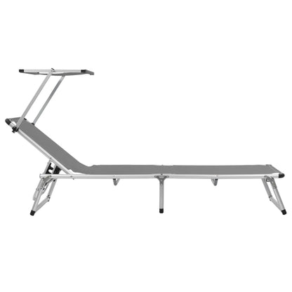 Lettini Pieghevoli con Tettuccio 2pz Alluminio Textilene Grigio