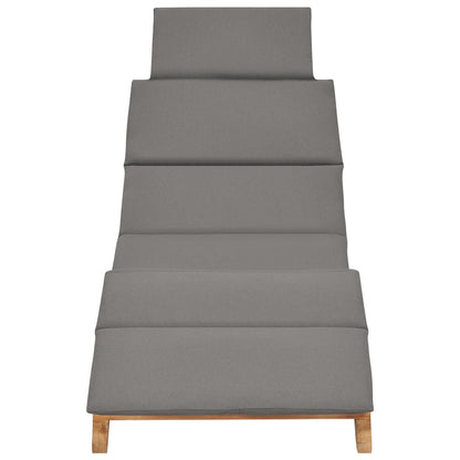 Lettino Prendisole Pieghevole con Cuscino Grigio Scuro in Teak