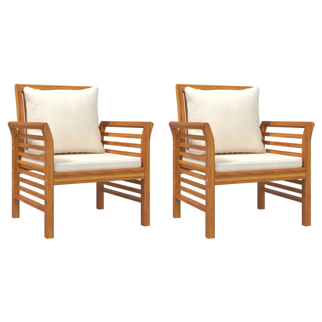 Poltrone con Cuscini Bianco Crema 2 pz Legno Massello di Acacia
