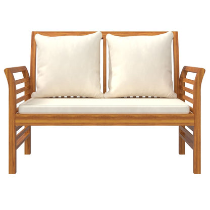 Divanetto con Cuscini Bianco Crema in Legno Massello di Acacia