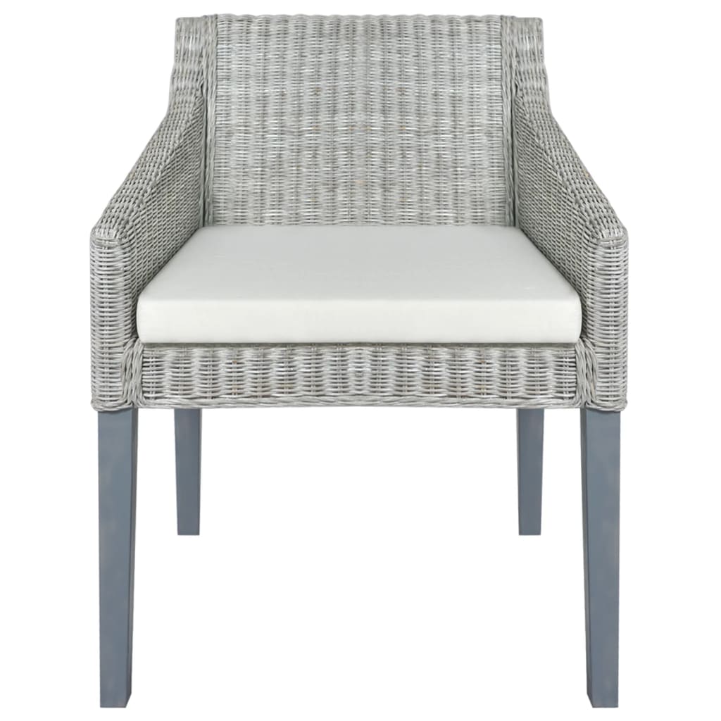 Sedia da Pranzo con Cuscino Grigio in Rattan Naturale