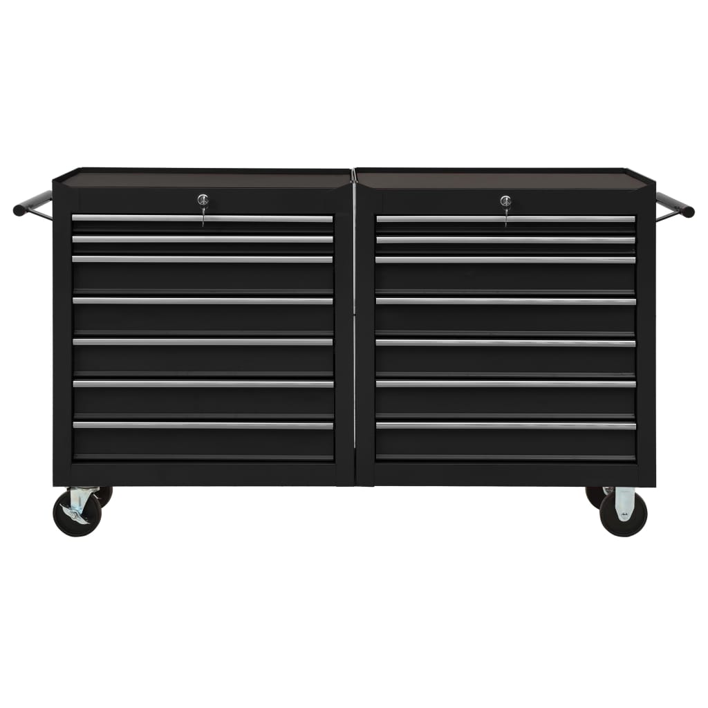 Carrello Portautensili con 14 Cassetti in Acciaio Nero