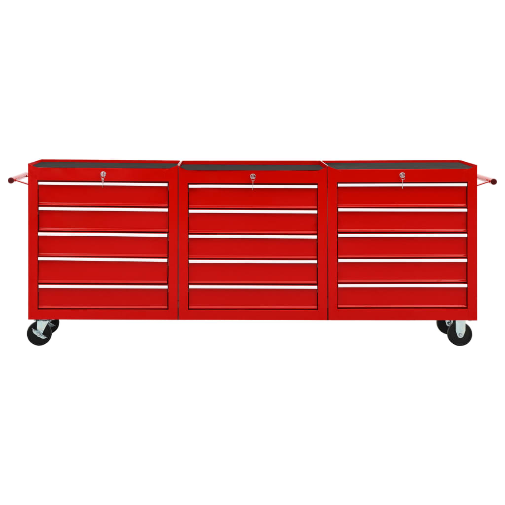 Carrello Portautensili con 15 Cassetti in Acciaio Rosso