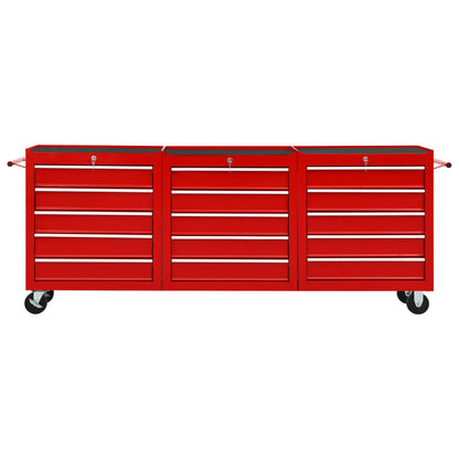Carrello Portautensili con 15 Cassetti in Acciaio Rosso