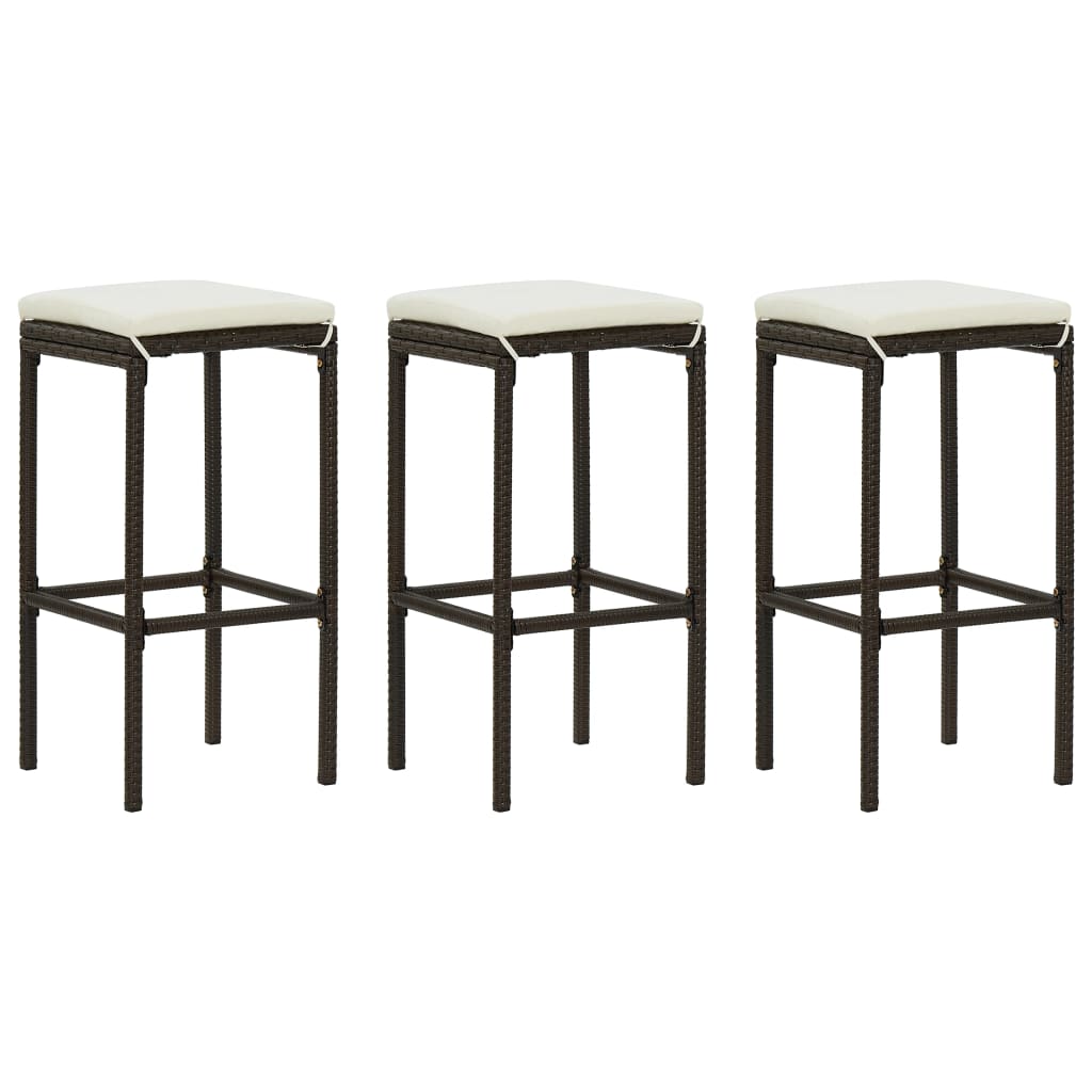 Sgabelli da Bar con Cuscini 3 pz Marroni in Polyrattan