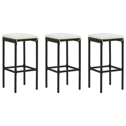 Sgabelli da Bar con Cuscini 3 pz Neri in Polyrattan