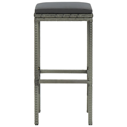 Sgabelli da Bar con Cuscini 3 pz Grigi in Polyrattan