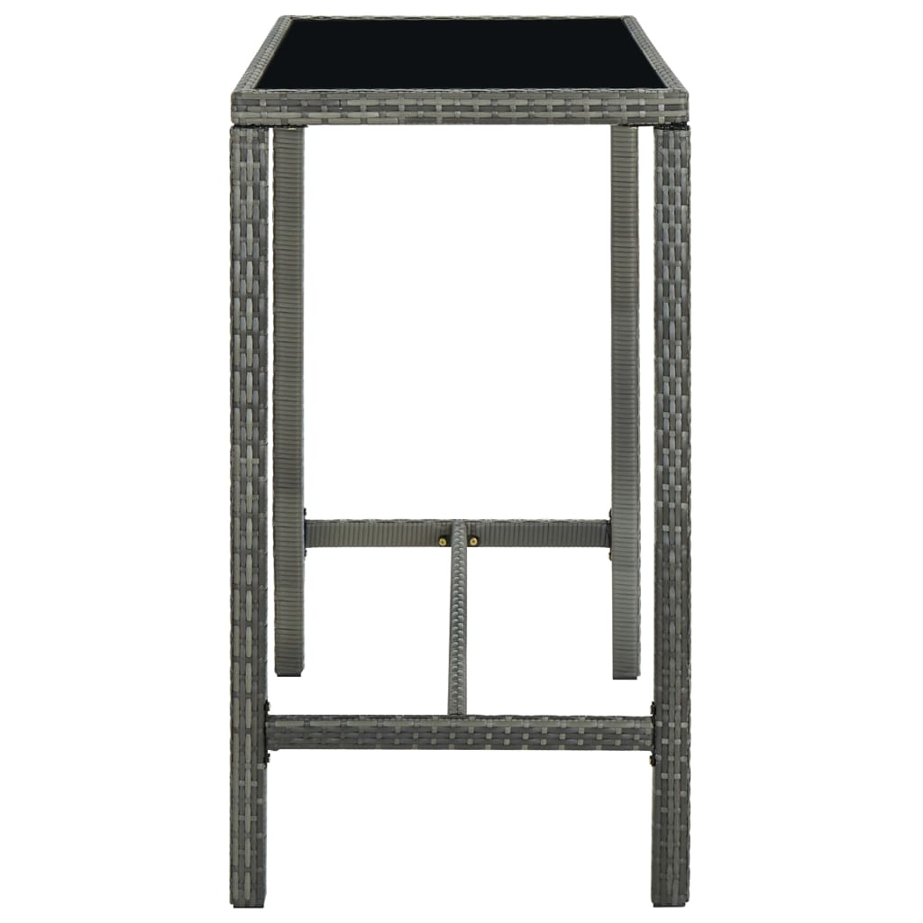 Tavolo da Bar per Esterni Grigio 130x60x110cm Polyrattan Vetro