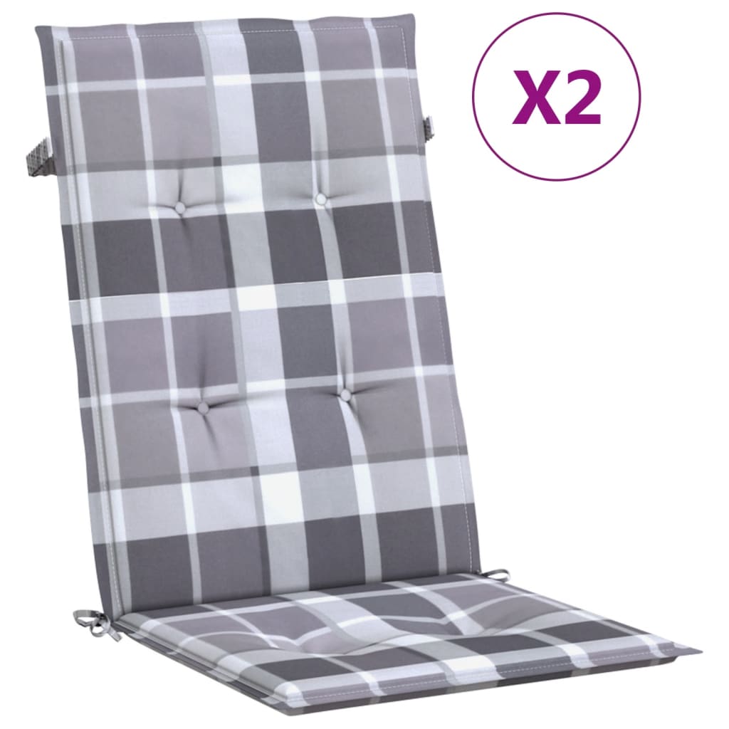 Cuscini per Sedie 2 pz Grigi a Quadri 120x50x3 cm in Tessuto
