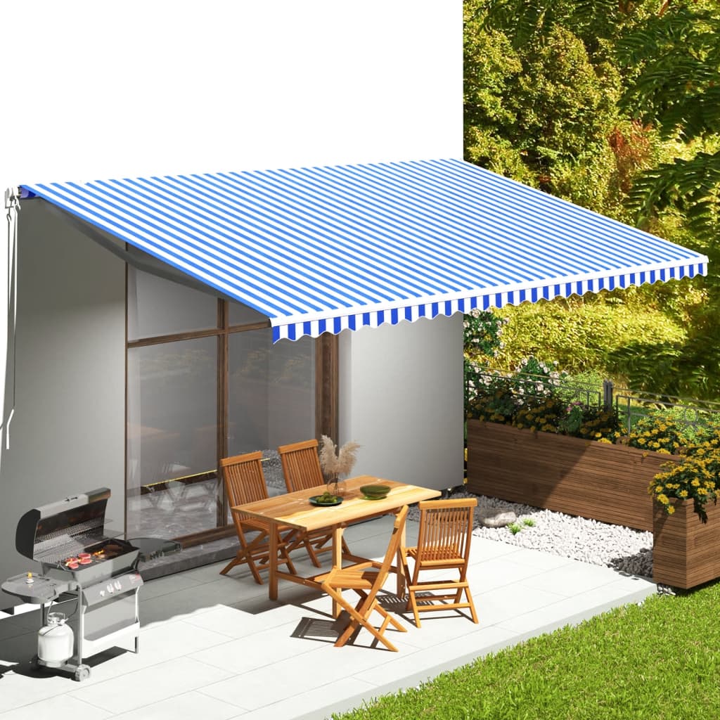 Tessuto di Ricambio per Tenda da Sole Blu e Bianco 6x3,5 m