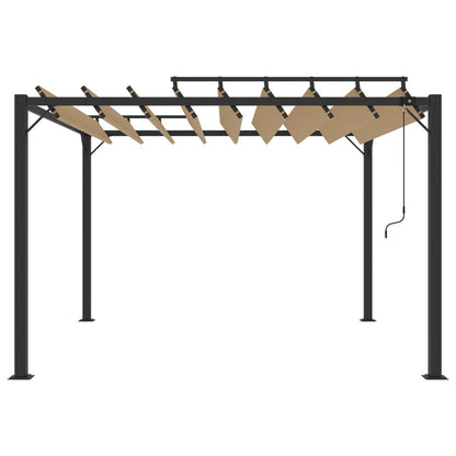Gazebo con Tetto a Lamelle 3x3 m in Tessuto Tortora e Alluminio