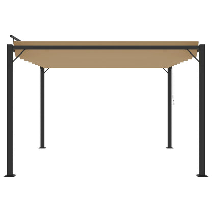 Gazebo con Tetto a Lamelle 3x3 m in Tessuto Tortora e Alluminio