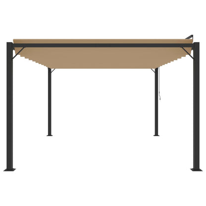 Gazebo con Tetto a Lamelle 3x4 m in Tessuto Tortora e Alluminio