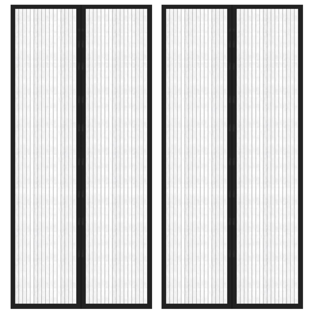 Tende Antimosche 2 pz per Porte con Magneti Nere 210x90 cm