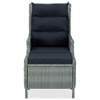 Sedia da Giardino Reclinabile con Pouf Polyrattan Grigio Chiaro