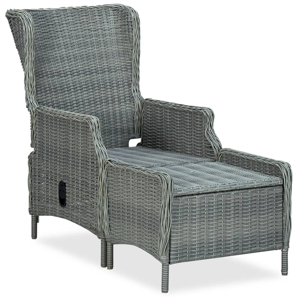 Sedia da Giardino Reclinabile con Pouf Polyrattan Grigio Chiaro