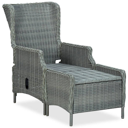 Sedia da Giardino Reclinabile con Pouf Polyrattan Grigio Chiaro