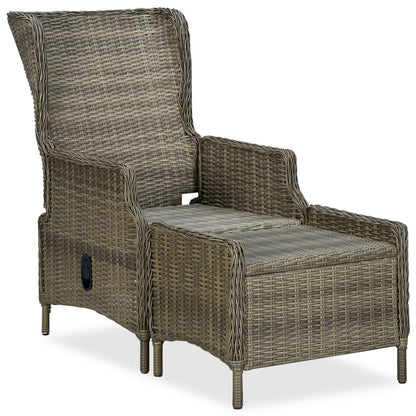 Sedia da Giardino Reclinabile con Pouf Polyrattan Marrone