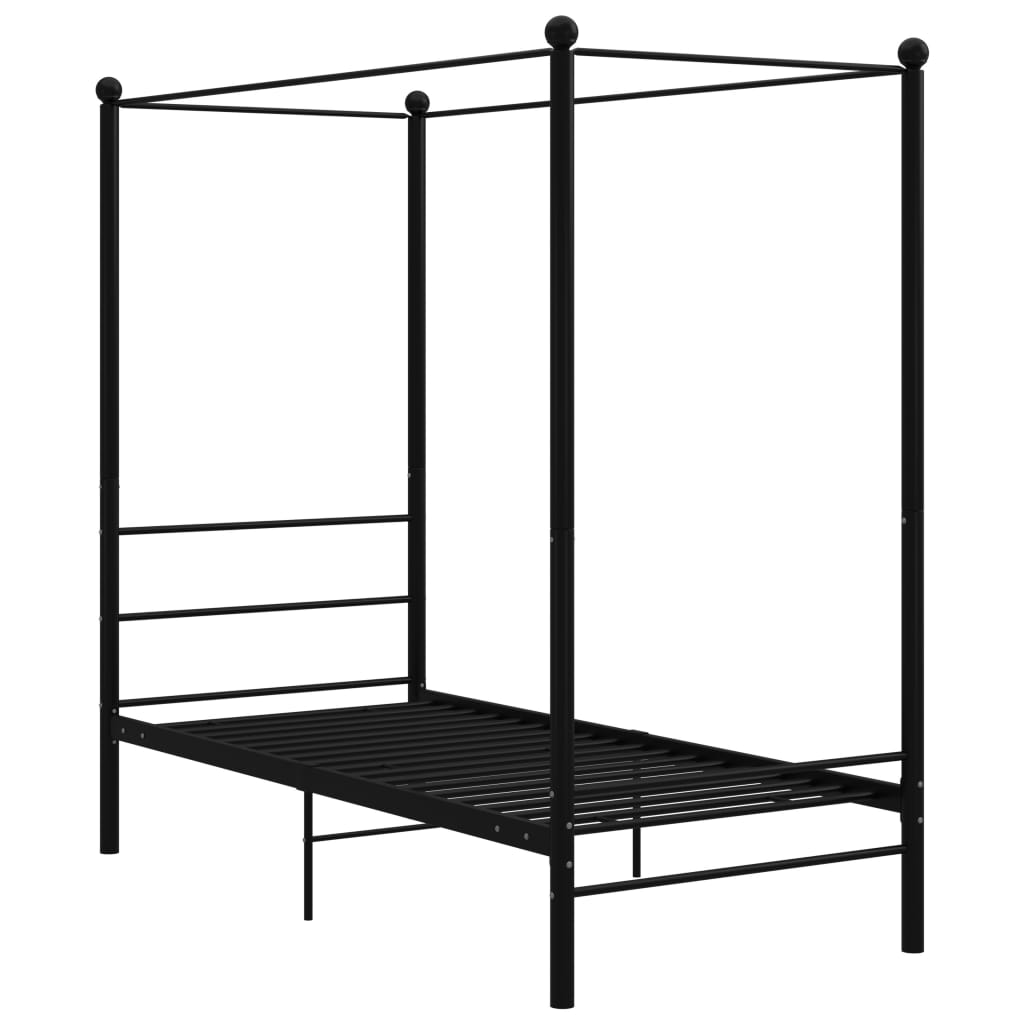 Letto a Baldacchino Nero in Metallo 90x200 cm
