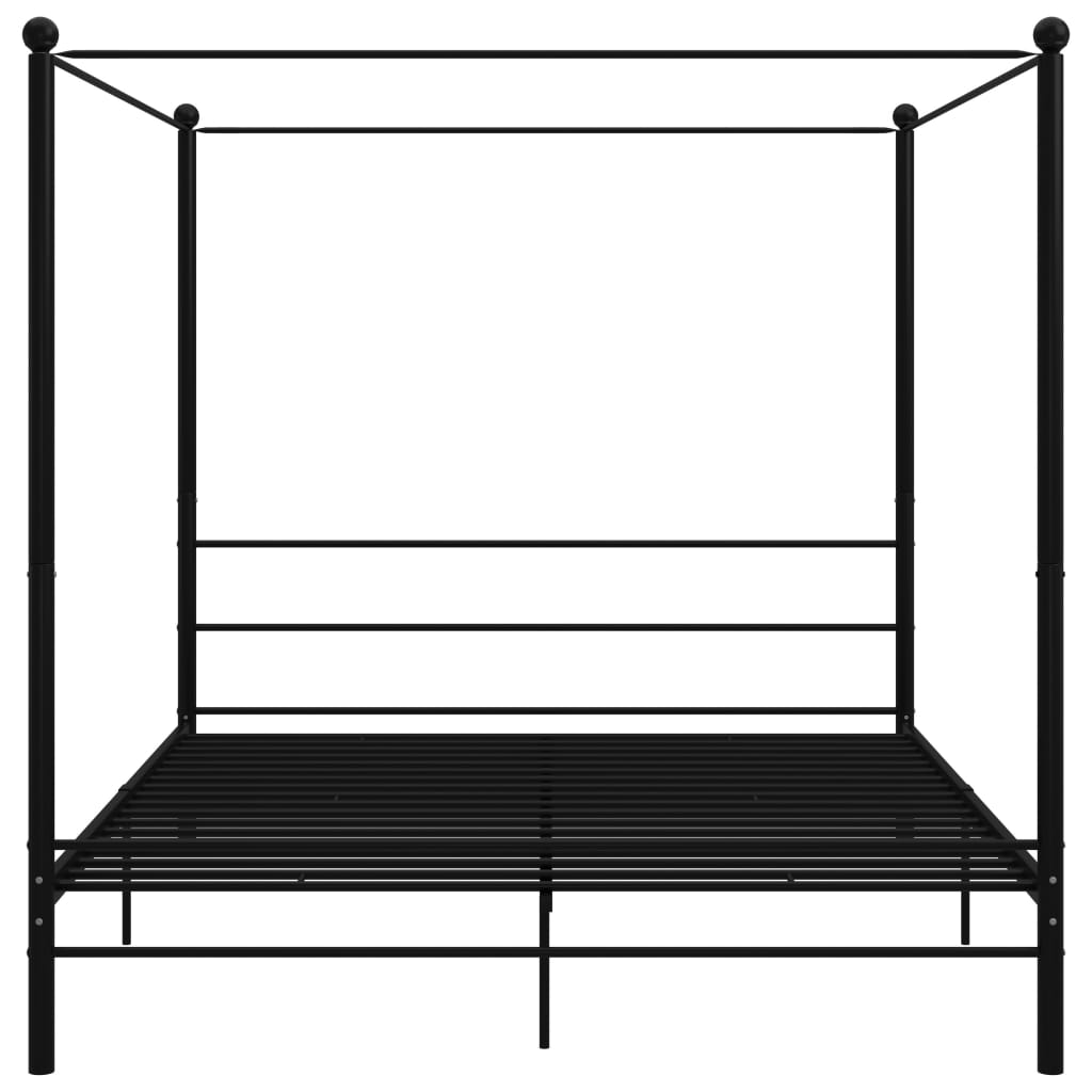 Letto a Baldacchino Nero in Metallo 200x200 cm