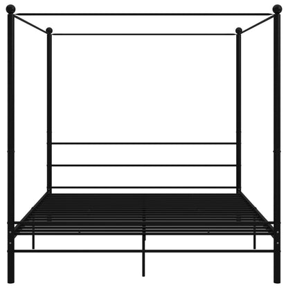Letto a Baldacchino Nero in Metallo 200x200 cm