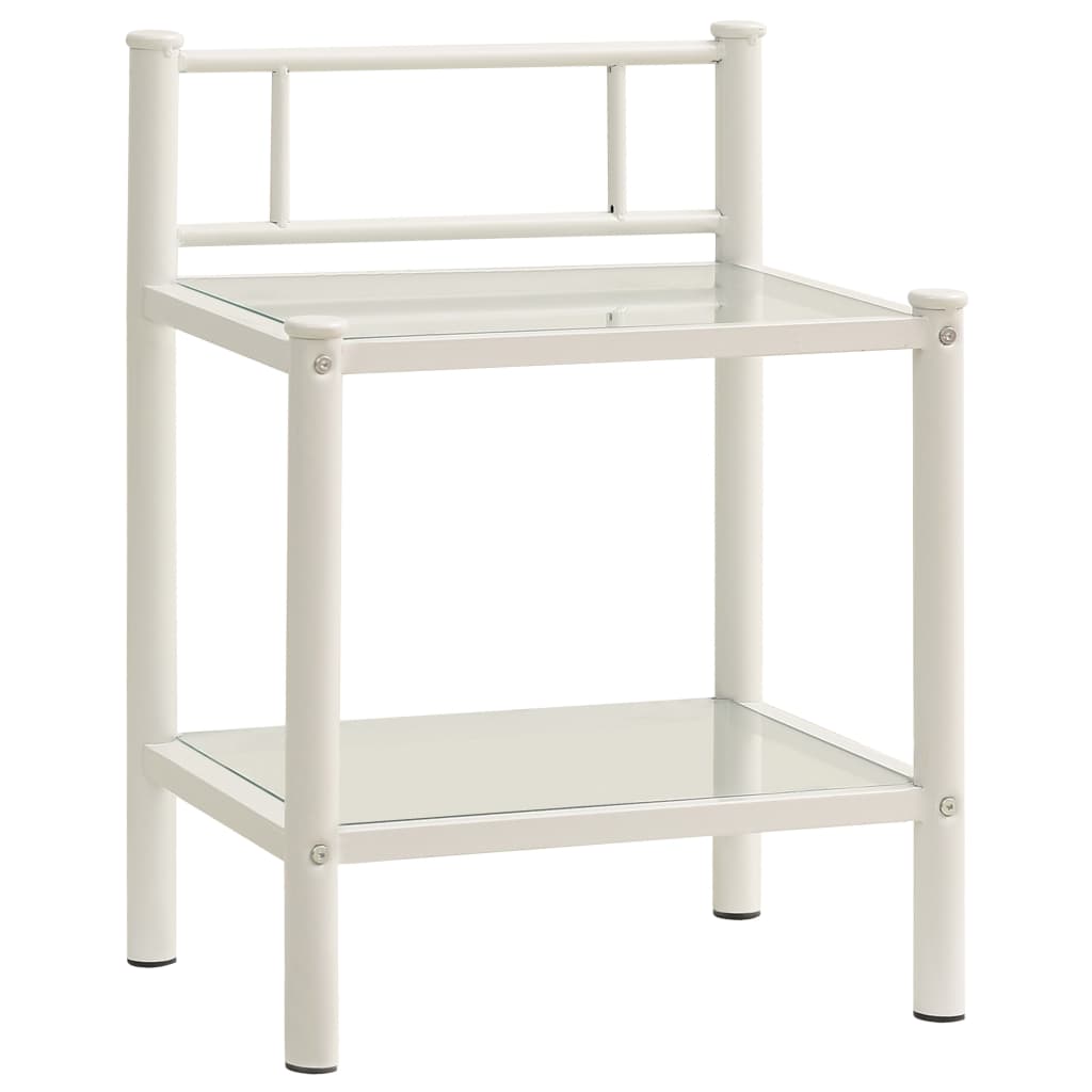 Comodino Bianco e Trasparente 45x34,5x60,5 cm Metallo e Vetro