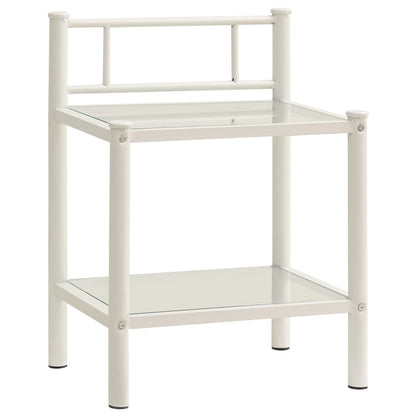 Comodino Bianco e Trasparente 45x34,5x60,5 cm Metallo e Vetro