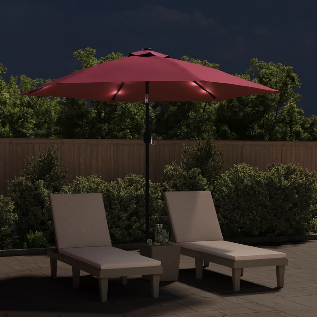 Ombrellone da Giardino con LED Palo Acciaio 300 cm Rosso BordÃ²