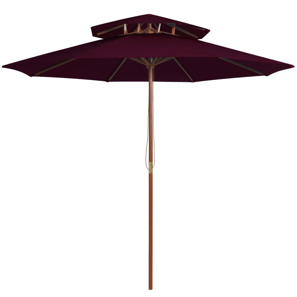 Ombrellone a Due Livelli con Palo in Legno 270 cm Rosso BordÃƒÂ²